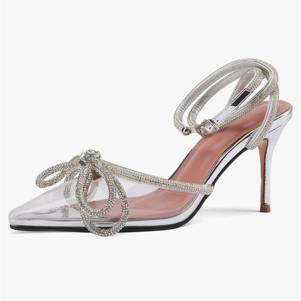 Clear heel with crystal bow